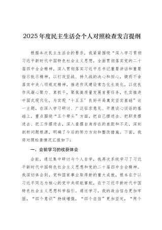 个人对照-党员干部2025年度民主生活会“五个带头”对照检查发言提纲（通用精品）.doc