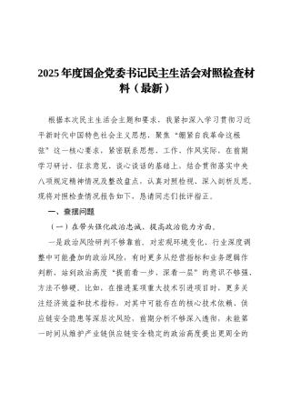 -个人对照-2025年度国企一把手民主生活会对照检查材料（最新）.docx