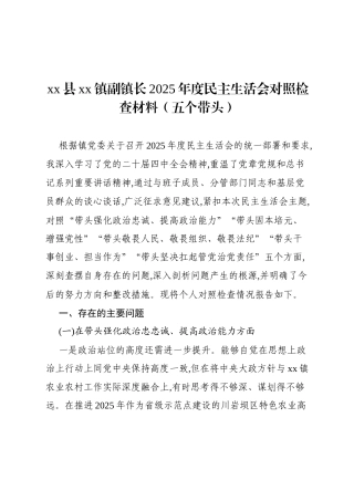 个人对照-副镇长2025年度民主生活会对照检查材料.docx