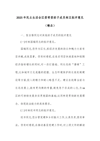 2025年民主生活会区委常委班子成员相互批评意见.docx