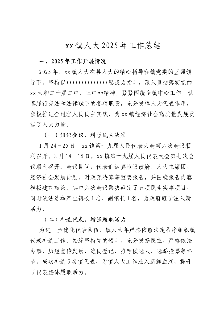 XX镇人大2025年工作总结.docx_第1页