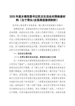 2025年度乡镇党委书记民主生活会对照检查材料（五个带头+反面典型案例剖析）.docx