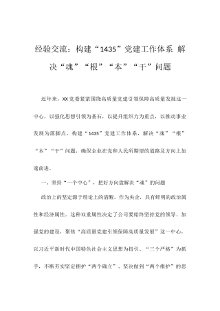 经验交流：构建“1435”党建工作体系 解决“魂”“根”“本”“干”问题.docx