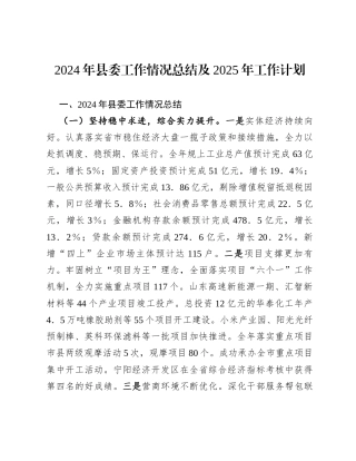 2024年县委工作情况总结及2025年工作计划.docx