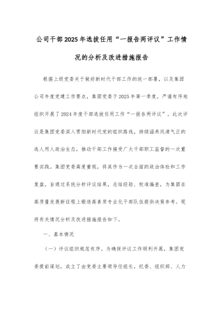 公司干部2025年选拔任用“一报告两评议”工作情况的分析及改进措施报告.docx