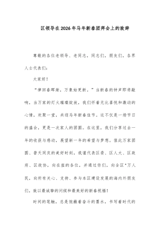 区领导在2026年马年新春团拜会上的致辞.docx