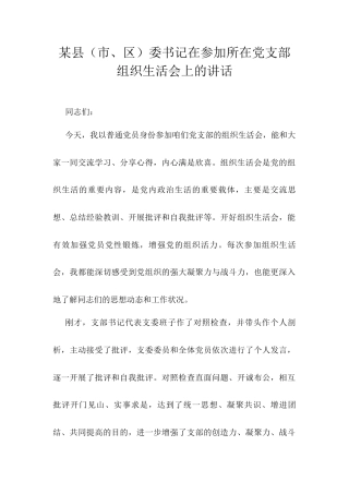 某县（市、区）委书记在参加所在党支部组织生活会上的讲话.docx