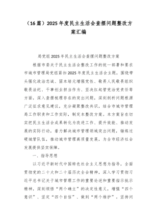（16篇）2025年度民主生活会查摆问题整改方案汇编.docx