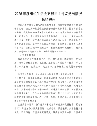 2025年度组织生活会支部民主评议党员情况总结报告.docx