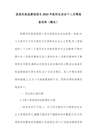 派驻纪检监察组组长2025年组织生活会个人对照检查材料.docx