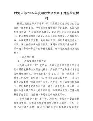 村党支部2025年度组织生活会班子对照检查材料.docx
