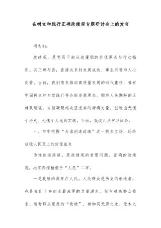 在树立和践行正确政绩观专题研讨会上的发言.docx