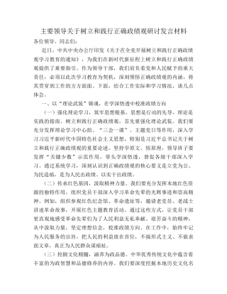 主要领导关于树立和践行正确政绩观研讨发言材料.docx