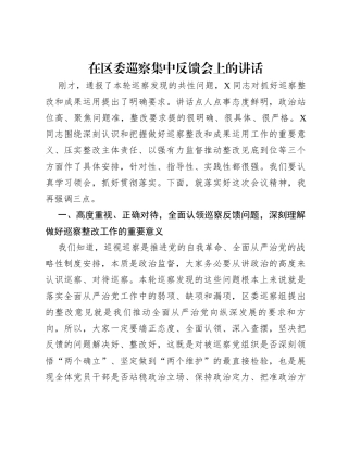在区委巡察集中反馈会上的讲话 .docx