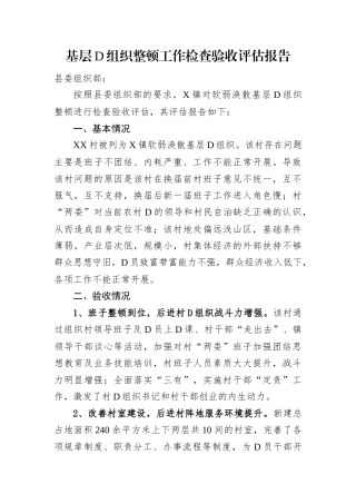 基层党组织整顿工作检查验收评估报告.docx