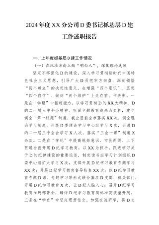 2024年度XX分公司党委书记抓基层党建工作述职报告.docx