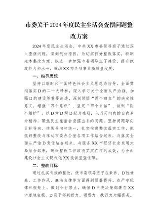 市委关于2024年度民主生活会查摆问题整改方案.docx