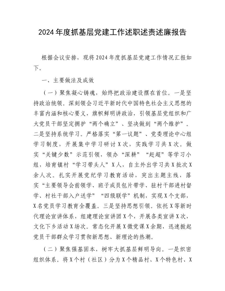 2024年度抓基层党建工作述职述责述廉报告.docx_第1页