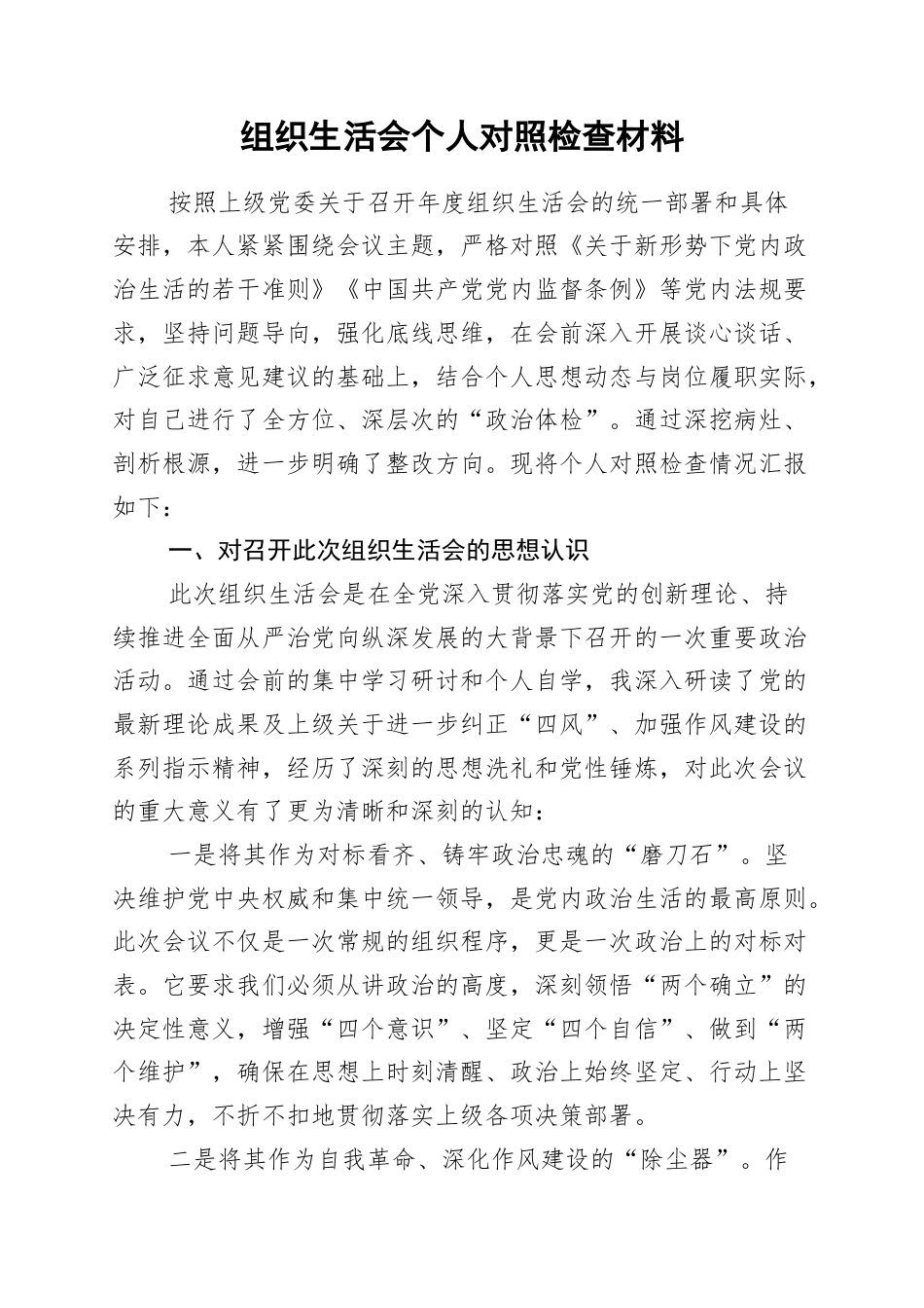 2025年度组织生活会个人对照检查材料（全文6569字）.docx_第1页