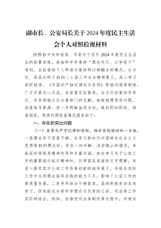 副市长、公安局长关于2024年度民主生活会个人对照检视材料.docx