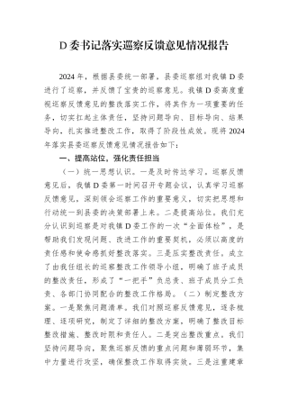 D委书记落实巡察反馈意见情况报告.docx