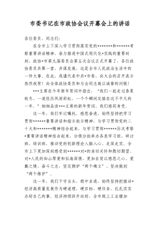 市委书记在市政协会议开幕会上的讲话.docx