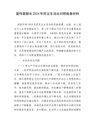 宣传部部长2024年民主生活会对照检查材料.docx