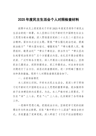 2025年度民主生活会个人对照检查材料（全文7155字）.docx
