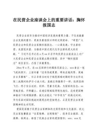 在民营企业座谈会上的重要讲话：胸怀报国志.docx