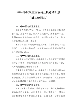 2024年度民主生活会互提意见汇总.docx