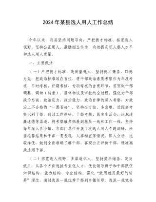 2024年某县选人用人工作总结.docx