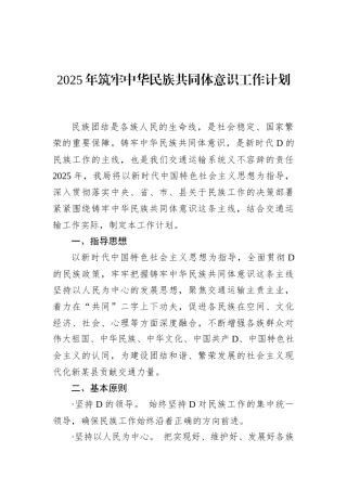 2025年筑牢中华民族共同体意识工作计划.docx