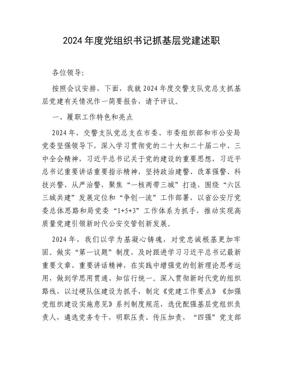 2024年度党组织书记抓基层党建述职.docx_第1页