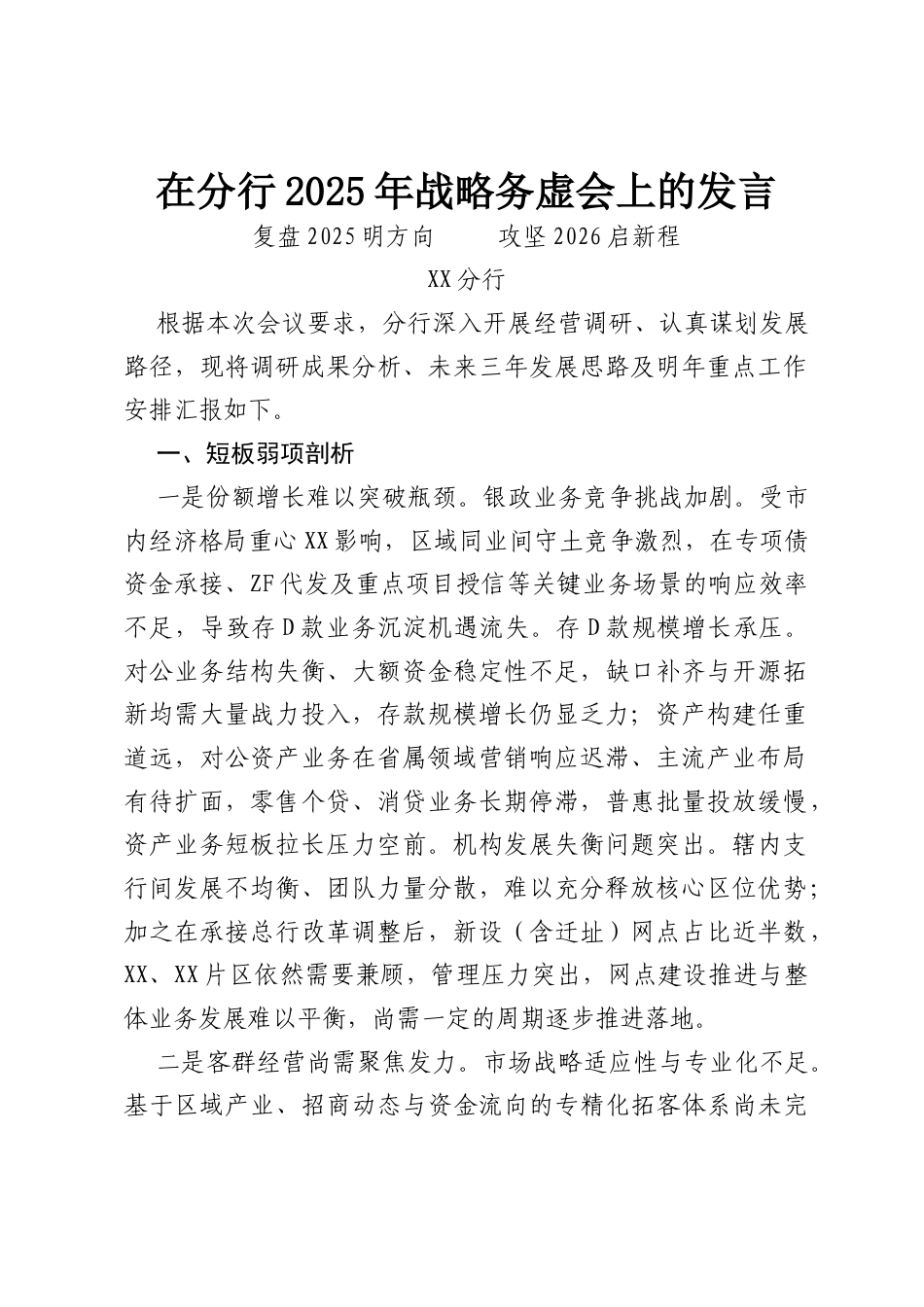 在分行2025年战略务虚会上的发言.docx_第1页