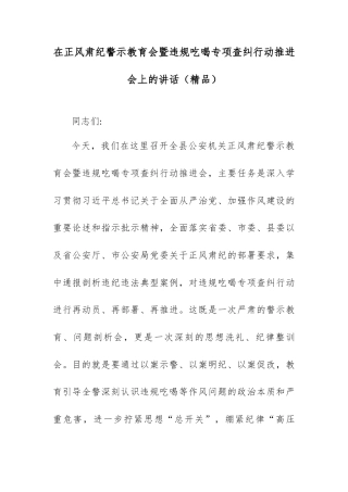在正风肃纪警示教育会暨违规吃喝专项查纠行动推进会上的讲话.docx