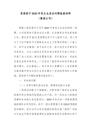 党委班子2025年民主生活会对照检查材料（集团公司）.docx