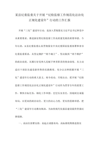 某县纪委监委关于开展“纪检监察工作规范化法治化正规化建设年”行动的工作汇报.docx