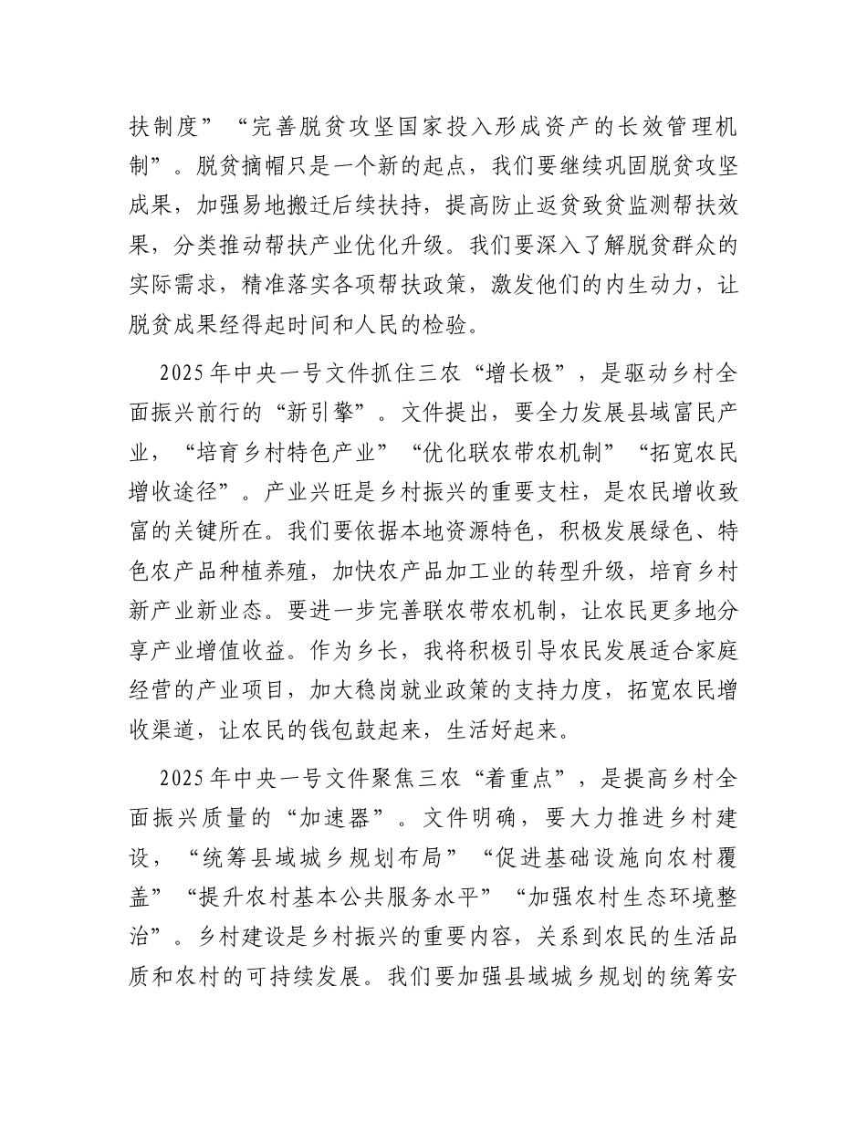 乡长学习2025年中央一号文件的研讨发言材料.docx_第2页