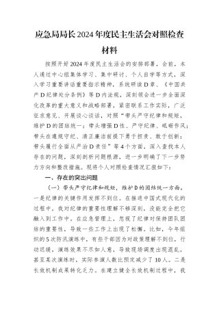 应急局局长2024年度民主生活会对照检查材料.docx