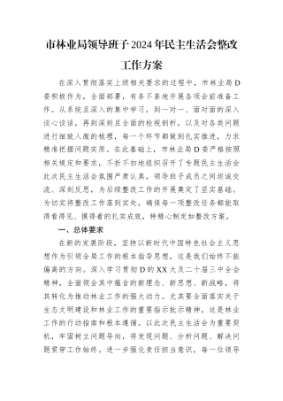 市林业局领导班子2024年民主生活会整改工作方案.docx