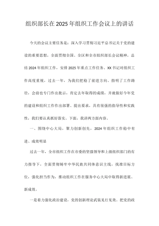 组织部长在2025年组织工作会议上的讲话.docx