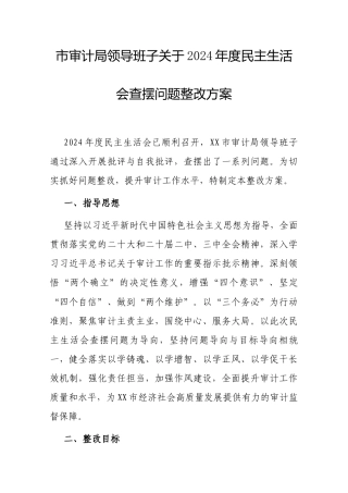 2024年度民主生活会查摆问题整改方案（审计局领导班子）.docx