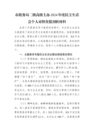 市税务局二级高级主办2024年度民主生活会个人对照查摆剖析材料.docx