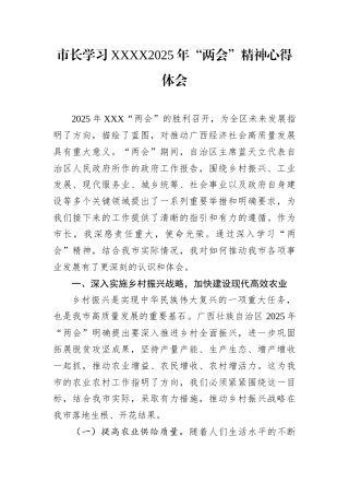 市长学习XXXX2025年“两会”精神心得体会.docx
