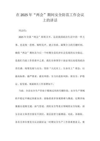 在2025年“两会”期间安全防范工作会议上的讲话.docx