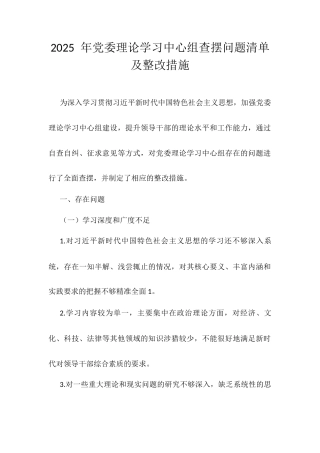 2025 年党委理论学习中心组查摆问题清单及整改措施.docx