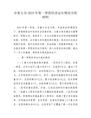 市重大办2025年第一季度经济运行情况分析材料.docx