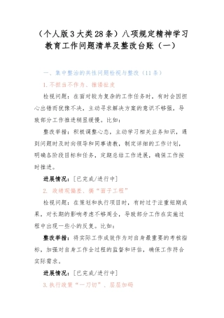 （个人版3大类28条）八项规定精神学习教育工作问题清单及整改台账（一）.docx
