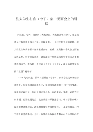 县大学生村官（专干）集中见面会上的讲话.docx