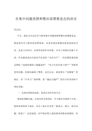在集中问题查摆和整治部署推进会的讲话.docx
